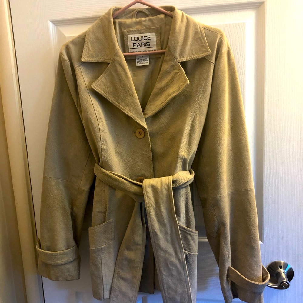 Leather jacket, stylish cream color.